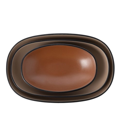 Dual Colour Melamine Oblong Plate Black/Brown 130x85mm