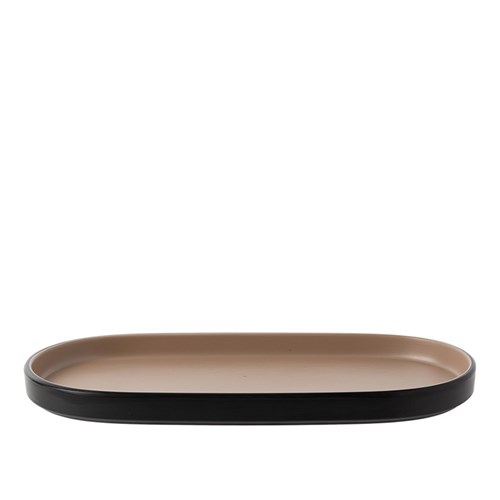 1181289 Dual Colour Melamine Oblong Plate Black/Beige 235x110mm