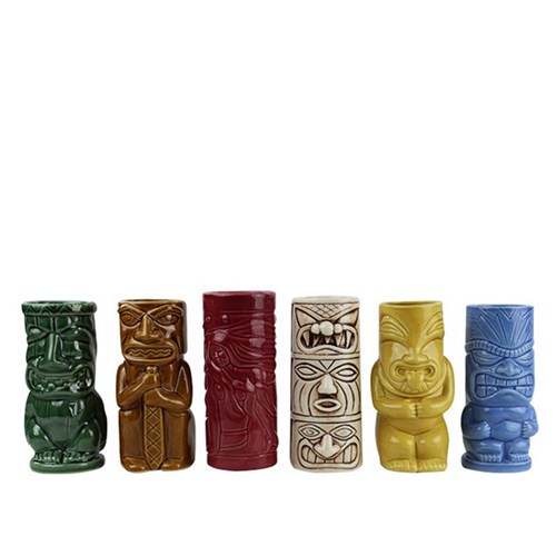 1750105 Tiki Mug 450-500Ml Ceramic Ass Design & Col 6/Set