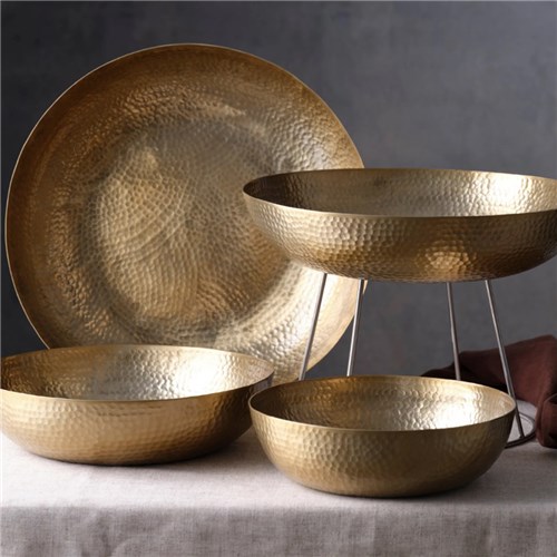 SERVING BOWL RND 250X80MM 2.8L HAMMERED BRASS