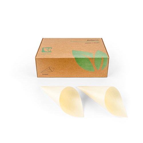 3415331_0 EziServe Wooden Food Cone 240mm Earth Essentials