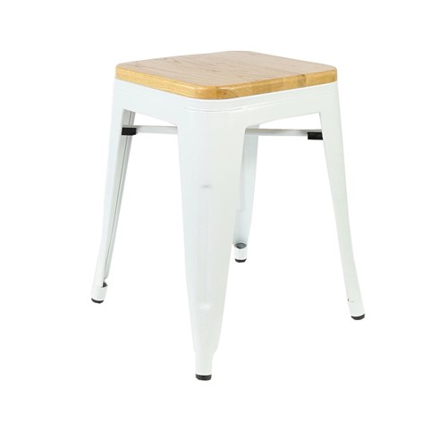 4242304 RIVIERA 450 STOOL WHT W/ TIMBER SEAT 450X390X390MM