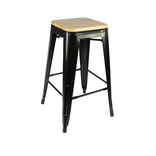 4242307 RIVIERA 650 STOOL BLK W/ TIMBER SEAT 650X430X430MM