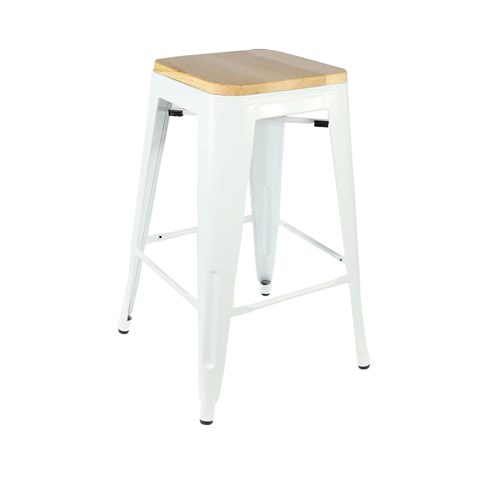 4242308 RIVIERA 650 STOOL WHT W/ TIMBER SEAT 650X430X430MM