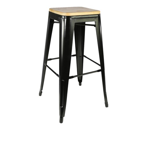 4242311 RIVIERA 750 STOOL BLK W/ TIMBER SEAT 750X430X430MM