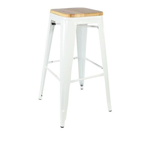 4242312 RIVIERA 750 STOOL WHT W/ TIMBER SEAT 750X430X430MM