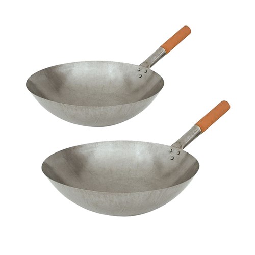 ZF100324 ron Wok With Wooden Handle